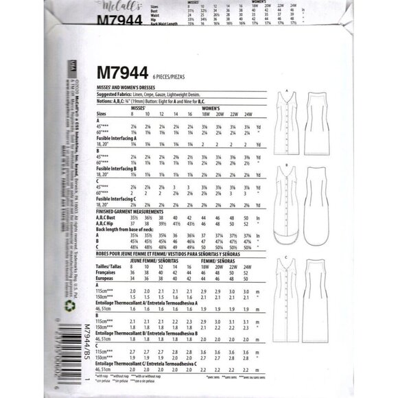 McCall's M7944 Misses 8 to 16 Learn to Sew Dresses Uncut Sewing Pattern - Picture 2 of 2